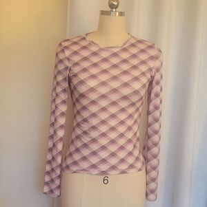 New Victoria's Secret Pink Base Stretch Long-Sleeve Tee in pink plaid